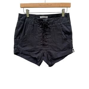 One Teaspoon Women Black Super Freaks Lace Up Denim Shorts Sz 22